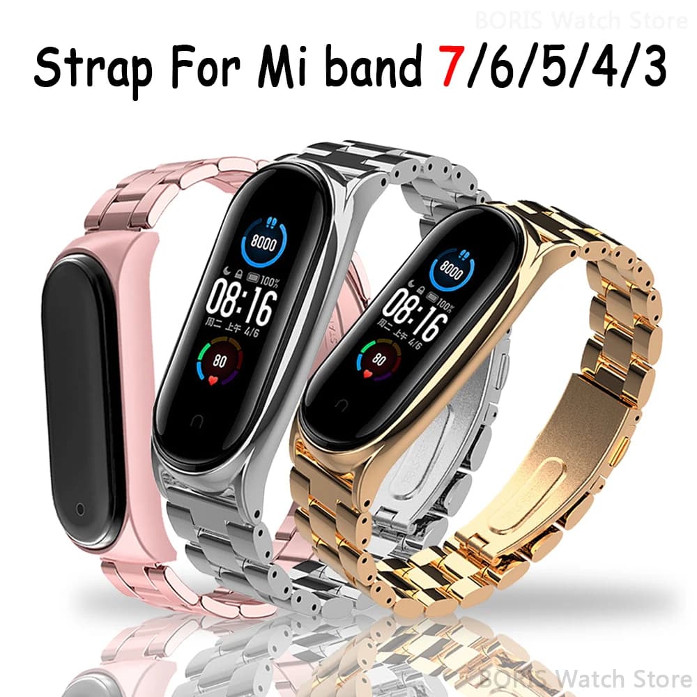Cinturino in acciaio metallico per Xiaomi Mi Band 7 6 5 Bracciale da polso di ricambio per Mi Band 3 4 5 Cinturino in acciaio inossidabile senza viti
