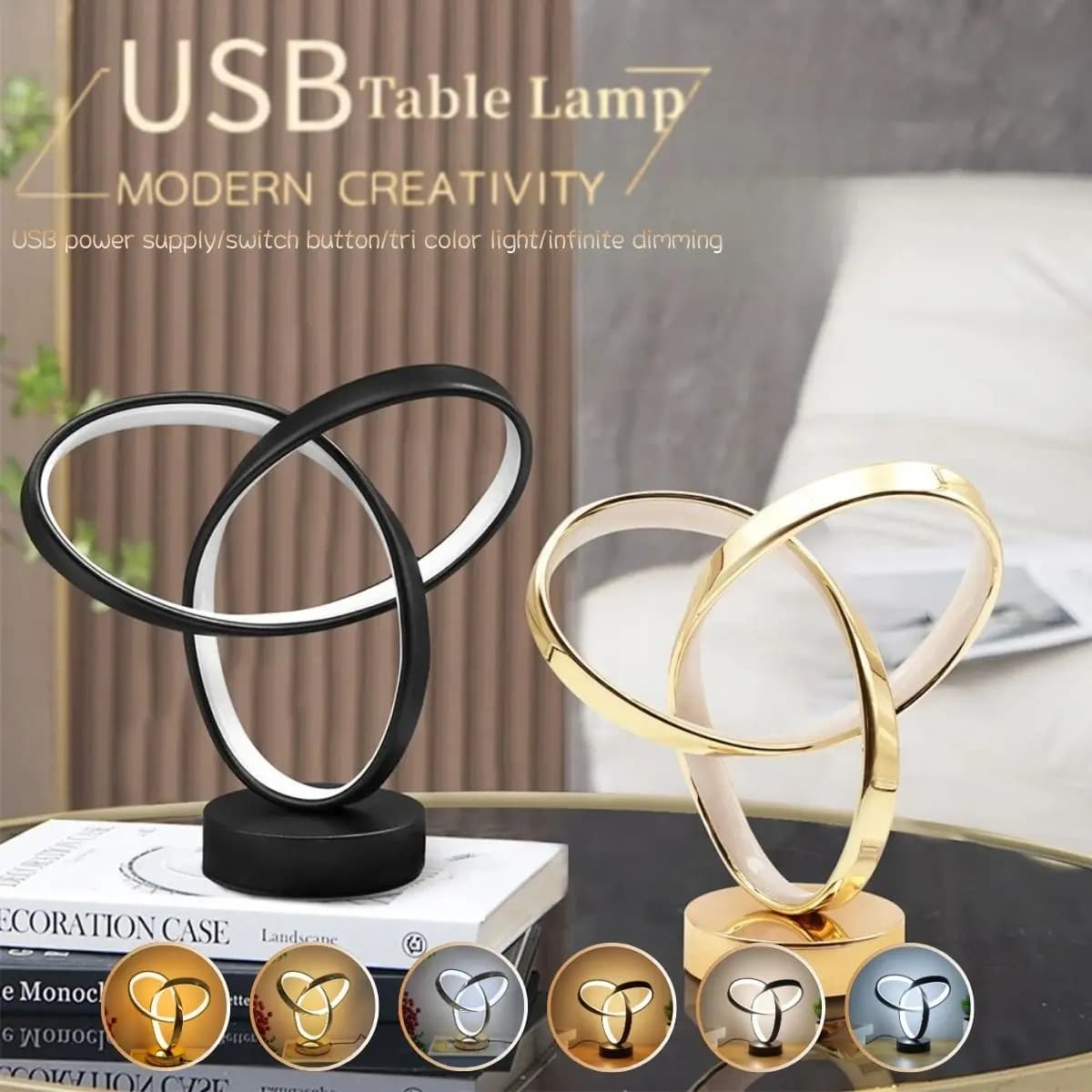 Lampada da scrivania USB minimalista a tre colori dimmerabile, adatta come lampada da comodino in soggiorni, camere da letto, studi, uffici e case.