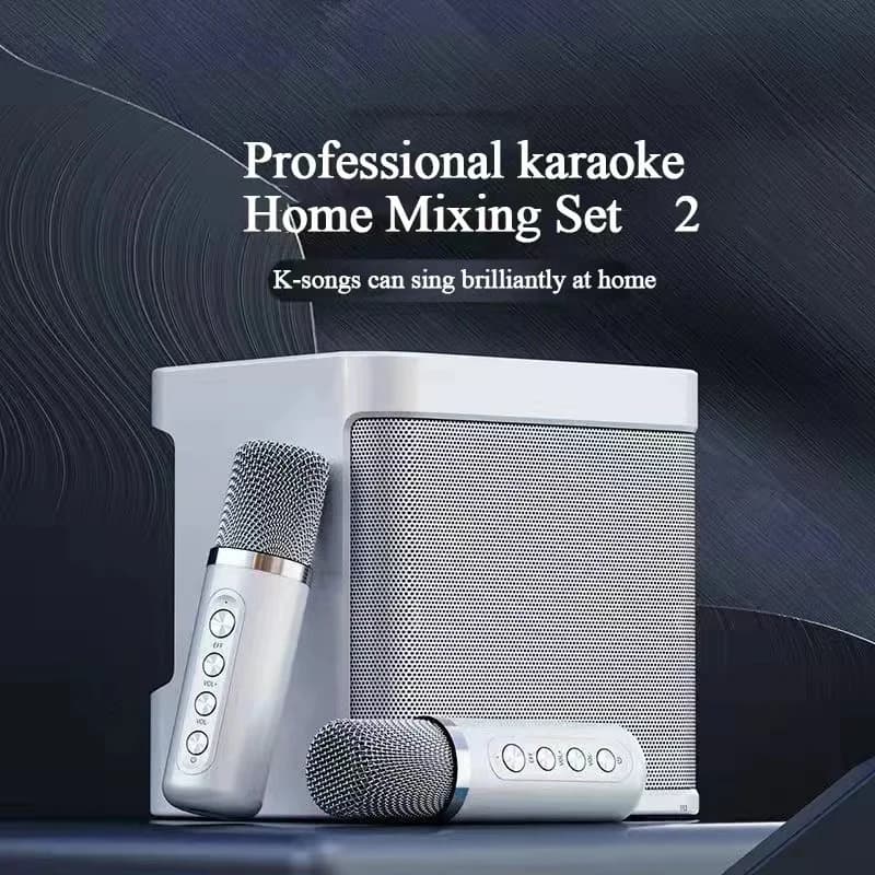 YS-203 Macchina per karaoke con doppio microfono per adulti e bambini Sistema di altoparlanti PA Bluetooth portatile con 2 microfoni wireless per la casa