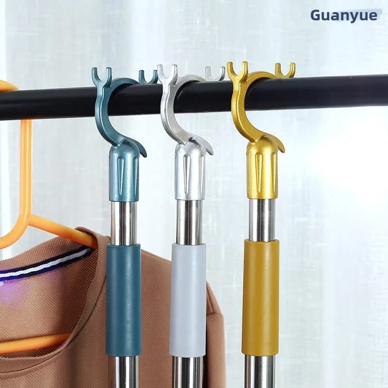 Stainless Steel Retractable Clothes Fork Drying Rod Home Use Clothes Hanger Rubber Material for Taking And Hanging Clothes