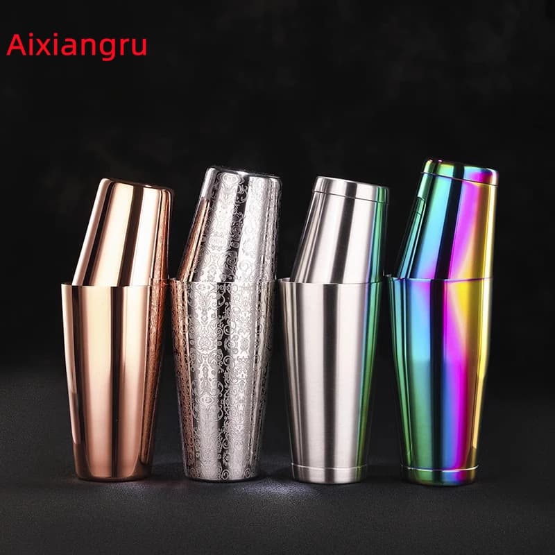 Set di shaker Boston in acciaio inossidabile 304 Miscelatore Elfin con incisione laser Nastro per foglie Barman Bar Cocktail Shaker Strumenti per baristi