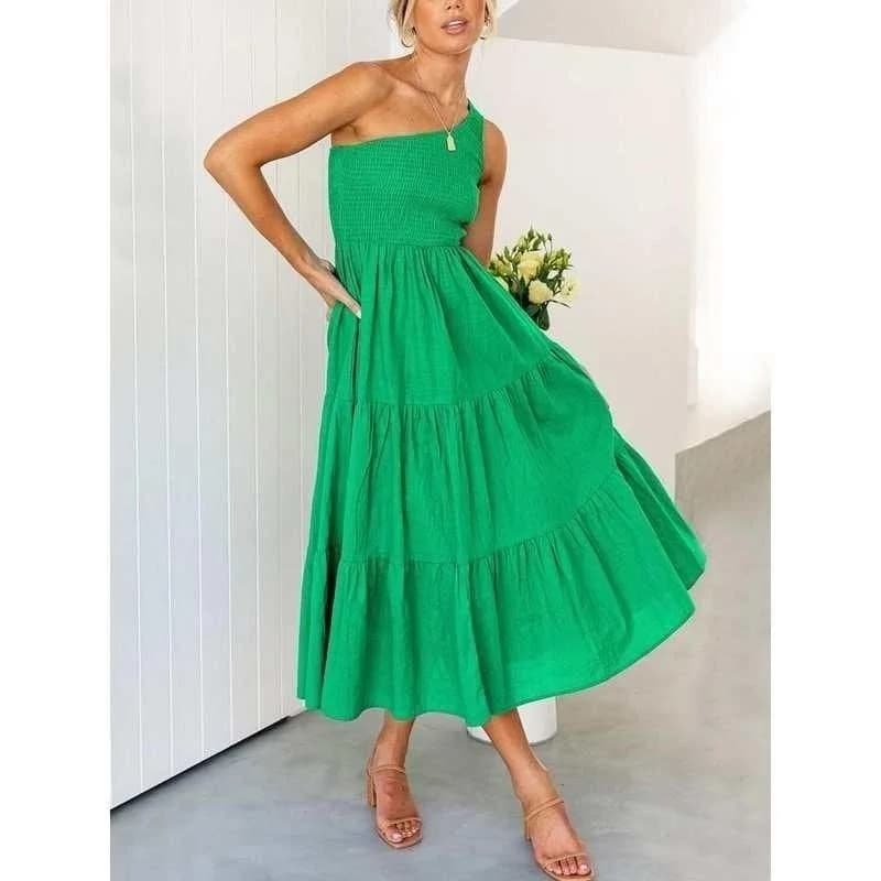 Abito lungo monospalla da donna, versione Cleanfit H, 100% lino, adatto per l'estate 2023