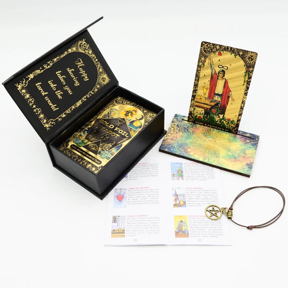 7 x12cm Black Gold Sun New Gold Foil Tarot English Card gioco impermeabile Poker Diving Girl Chessboard interattivo emotivo