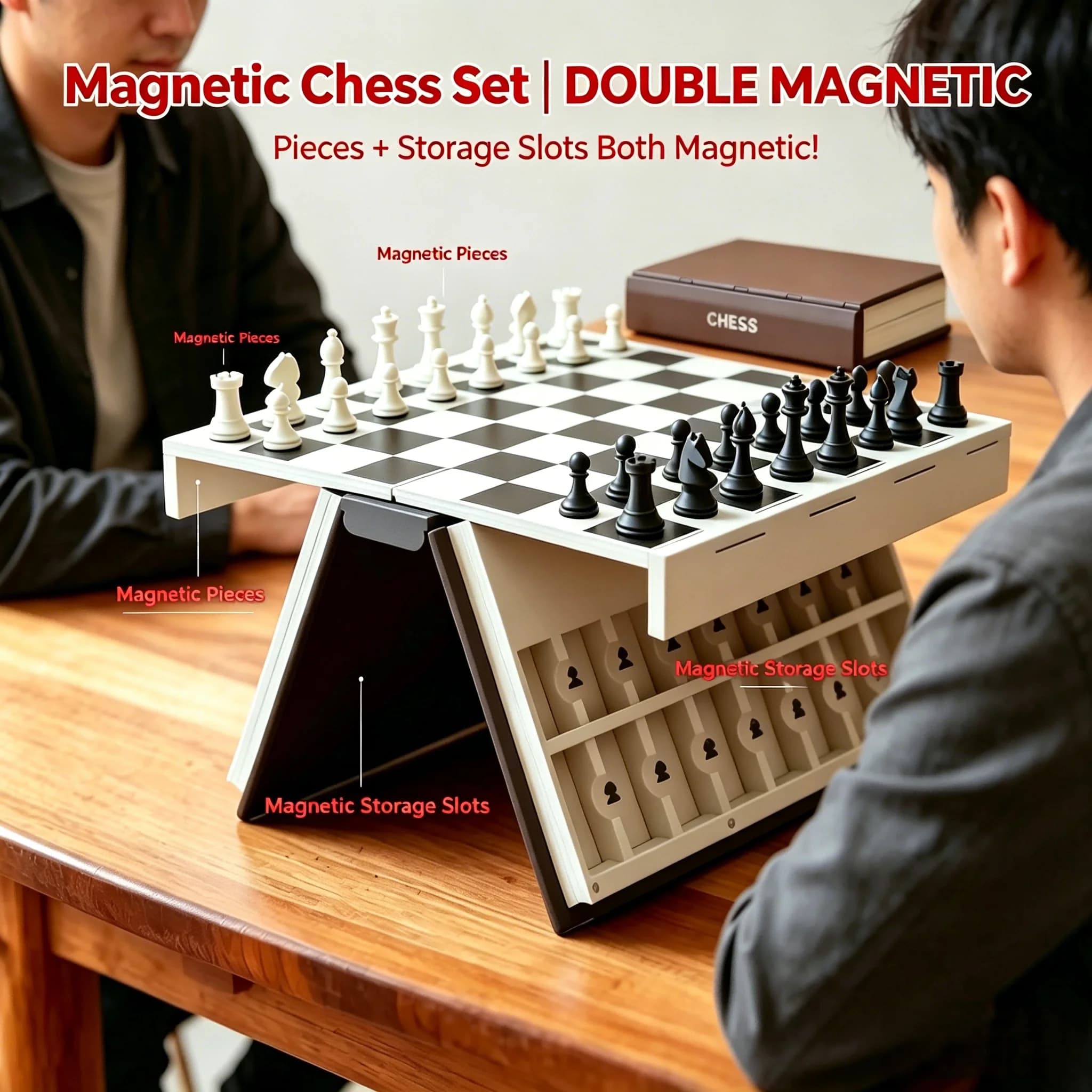 Nuovo Libro di Scacchi 3D Stampato Pieghevole con Chiusura Magnetica, Divertente e Pratico, Gioco da Tavolo Puzzle
