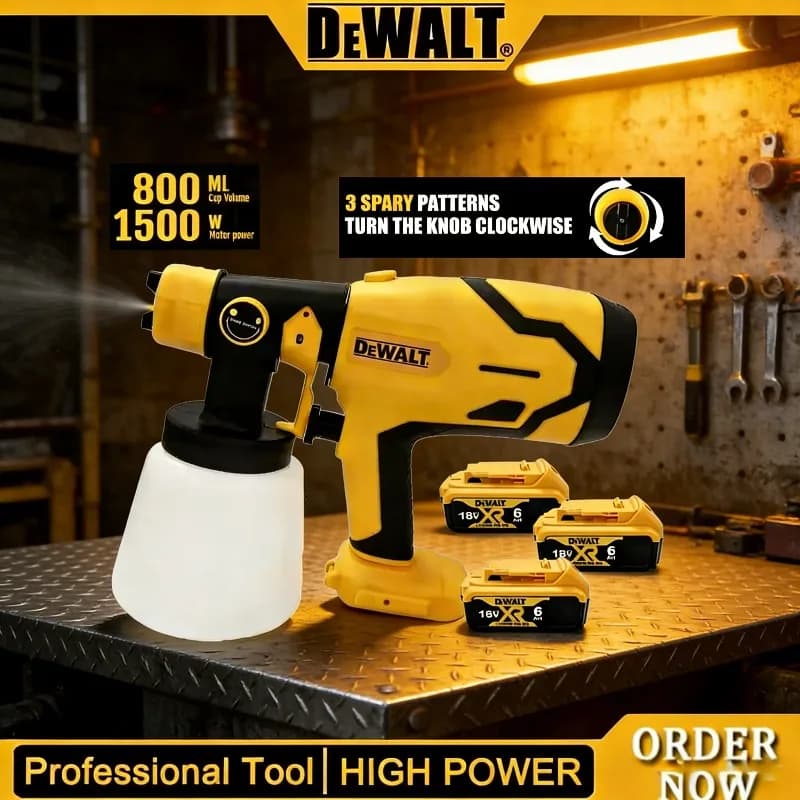 Pistola a Spruzzo Elettrica Portatile Dewalt Cordless 800ML, Spruzzatore di Vernice ad Alta Potenza per Auto e Mobili, Aerografo per Batteria 18V