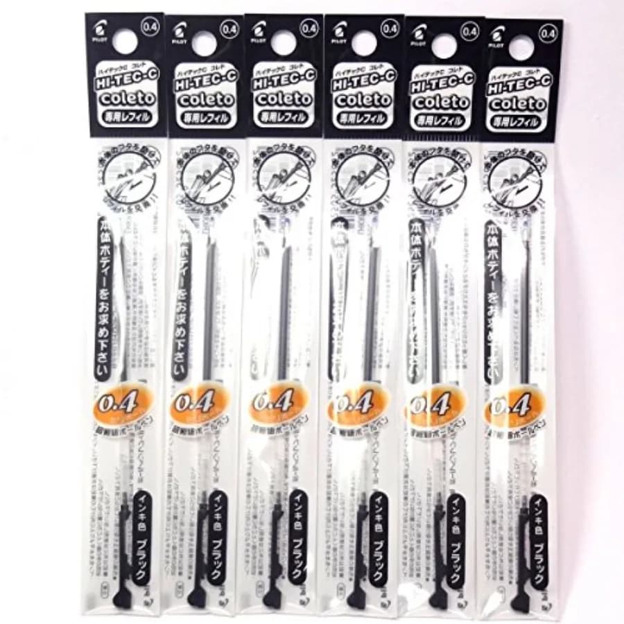 Hi-Tec-C Coleto Gel Ink Pen Refill 0.4mm, Black, × 6 Packs/total 6 pcs Japan Import [Komainu-Dou Original Package]