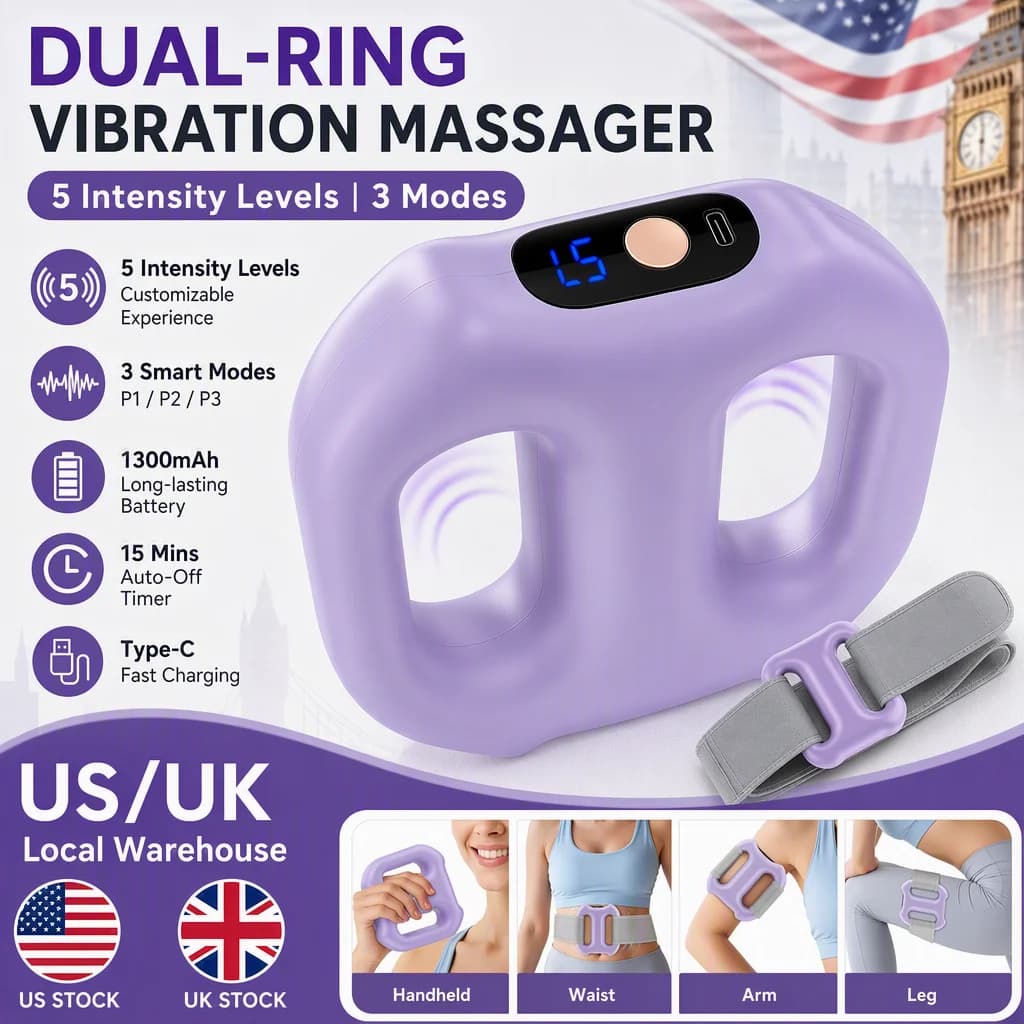 Vibration Massage Ring 5 Constant & 3 Smart Modes, Dual-Ring Fascia Massage Gun 1300mAh Battery Rechargeable Body Massager