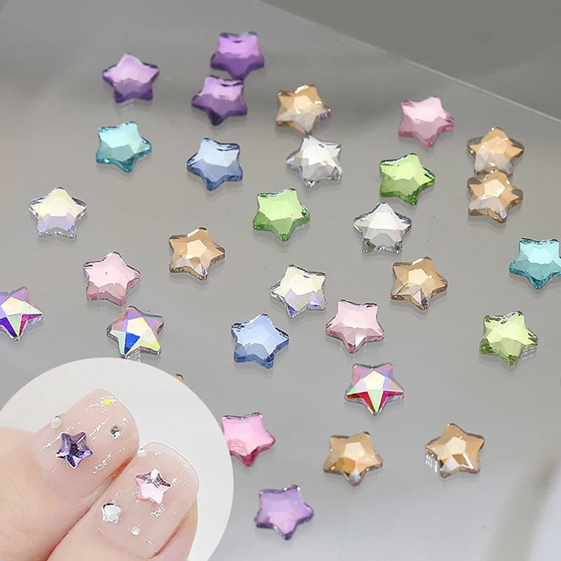 NUOVO Set da 50 Pezzi di Cristalli Acrilici a Forma di Stella 4/6MM, Mini Strass Glitterati per Nail Art, Decorazioni 3D Fai-da-Te per Manicure