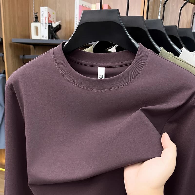 Fashion men's round neck long sleeve T-shirt high-end silk cotton skin friendly comfort casual simple solid color new luxury top