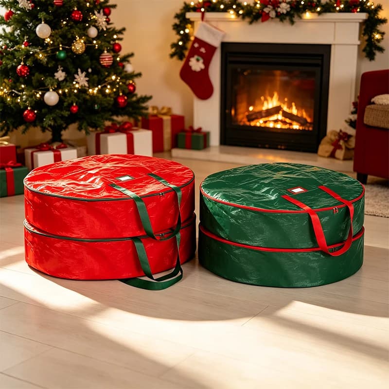 Christmas Wreath Storage Bag Large Round Waterproof Xmas Garland Storage Container with Handles Holiday Decor Organizer