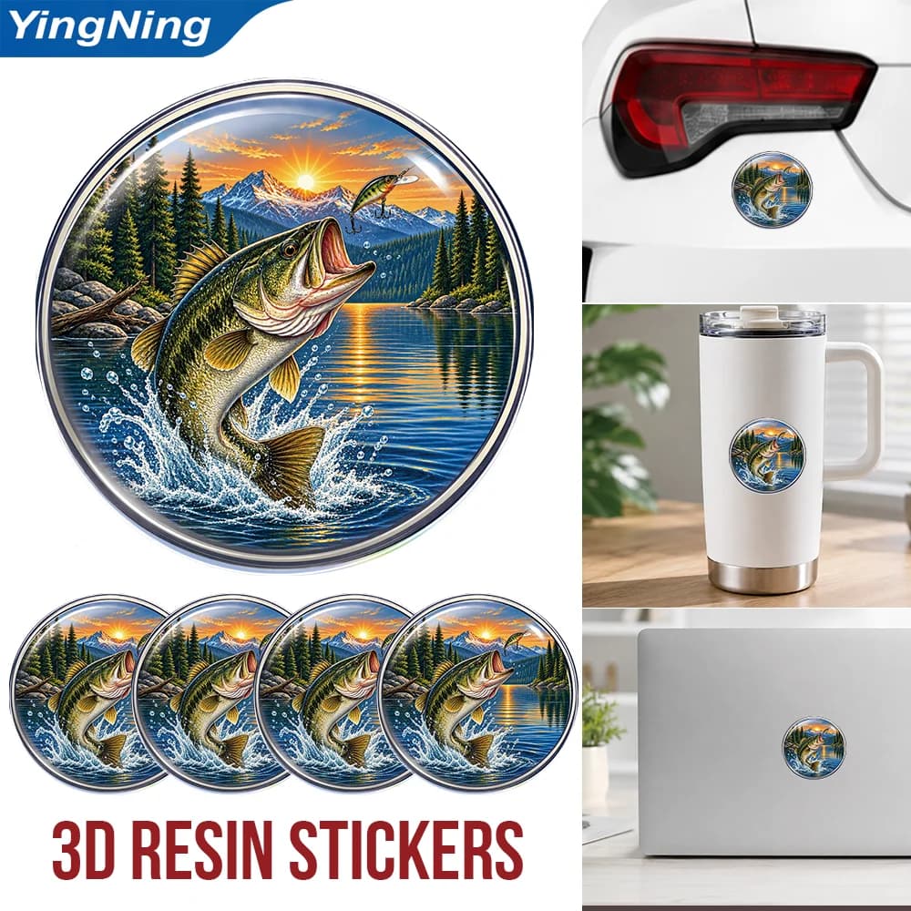Largemouth Bass Fishing 3D Resin Domed Sticker Waterproof Self Adhesive Fish Decal for Car Truck Tackle Box Cooler Angler Gift