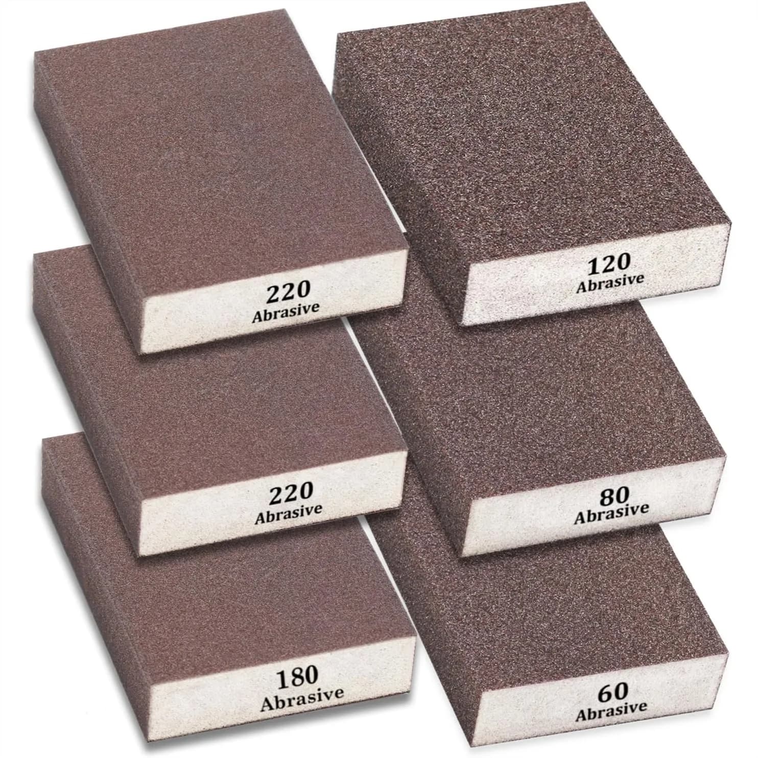 Blocchi di Spugna Abrasiva 6 Pezzi con Grane 60/80/120/180/220 per Cartongesso, Legno, Metallo, Lavabili e Riutilizzabili