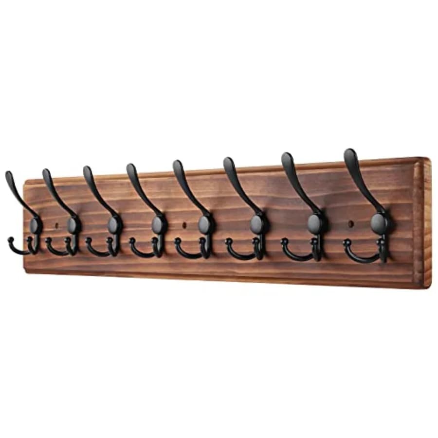 Appendiabiti da Parete, Porta Cappotti in Legno Resistente, Appendiabiti Triplo per Appendere Cappotti, Giacche, Cappelli, Vestiti
