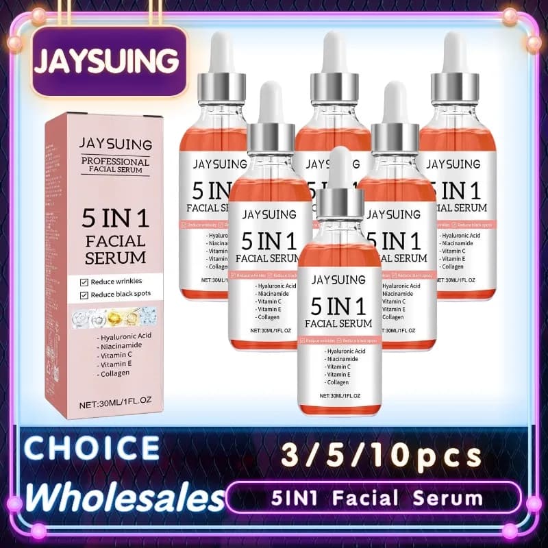 Siero viso 5 in 1 con acido ialuronico, idratante, vitamina C, collagene, illuminante, restringe i pori, cura della pelle