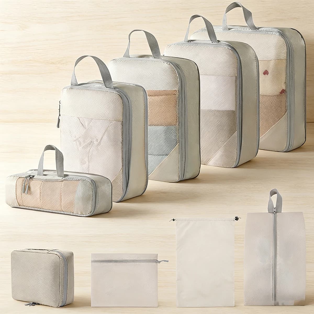 Set di 5 Borse Comprimibili Leggere e Portatili per Viaggi, Organizzatore Multifunzionale per Bagagli, per Vestiti e Scarpe