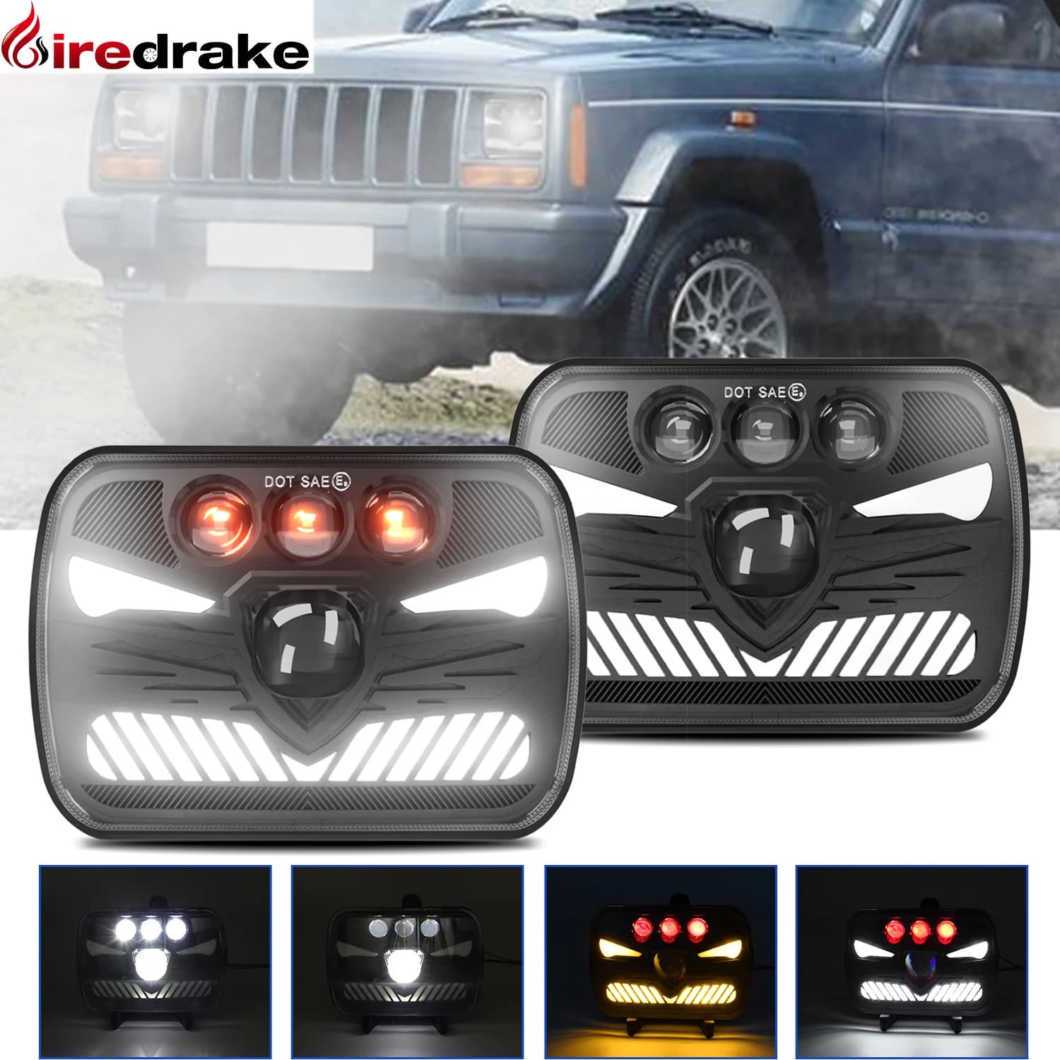 7x6 LED Quadrato Wrangler Faro H4 Ad Alta Potenza 200W 30000LM Fascio Alto/Basso Faro Jeep Fuoristrada Luce 6000K 12V 24V