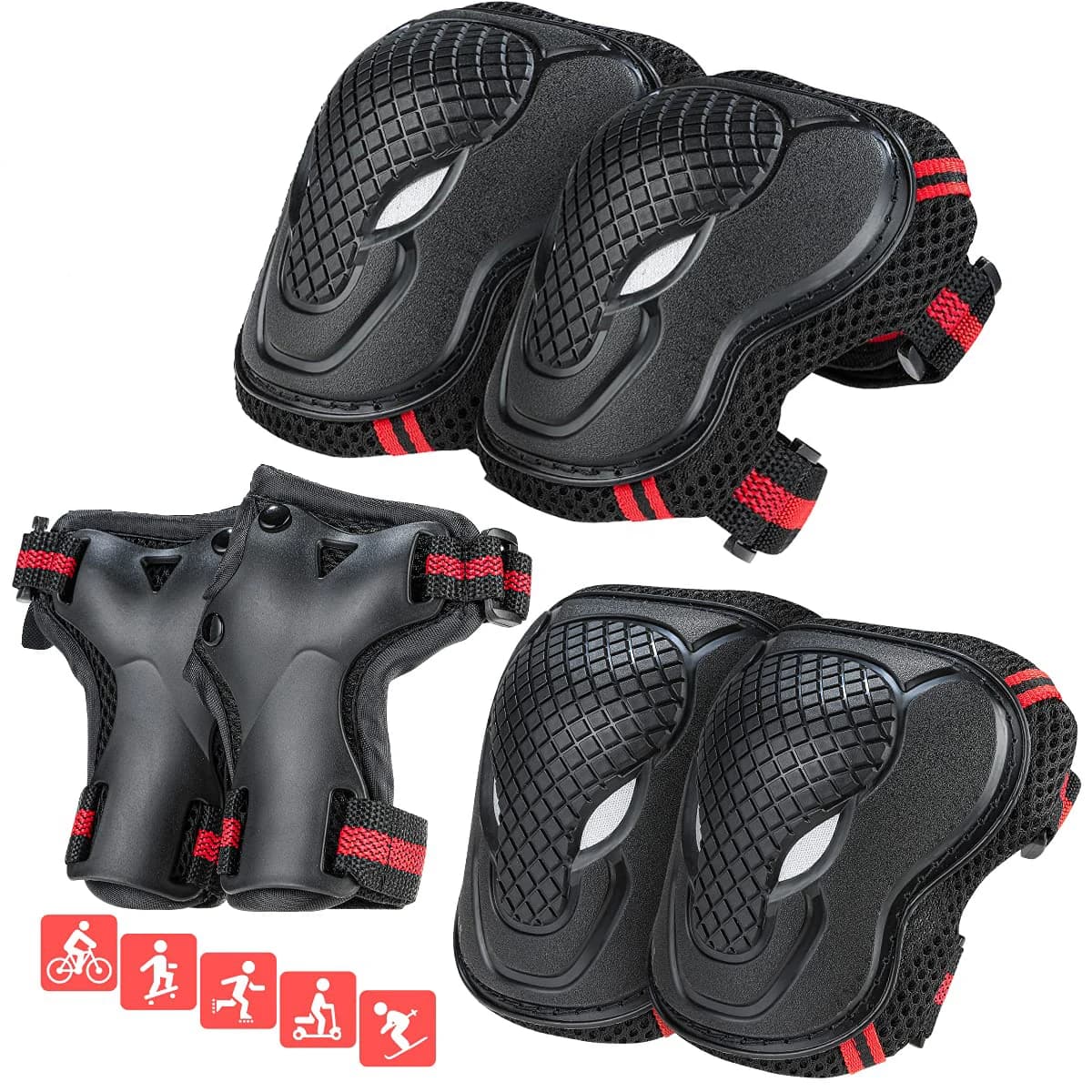 6 pezzi ginocchiere gomitiere protezioni per i polsi set di dispositivi di protezione cuscinetti di protezione di sicurezza per skateboard ciclismo equitazione per adulti