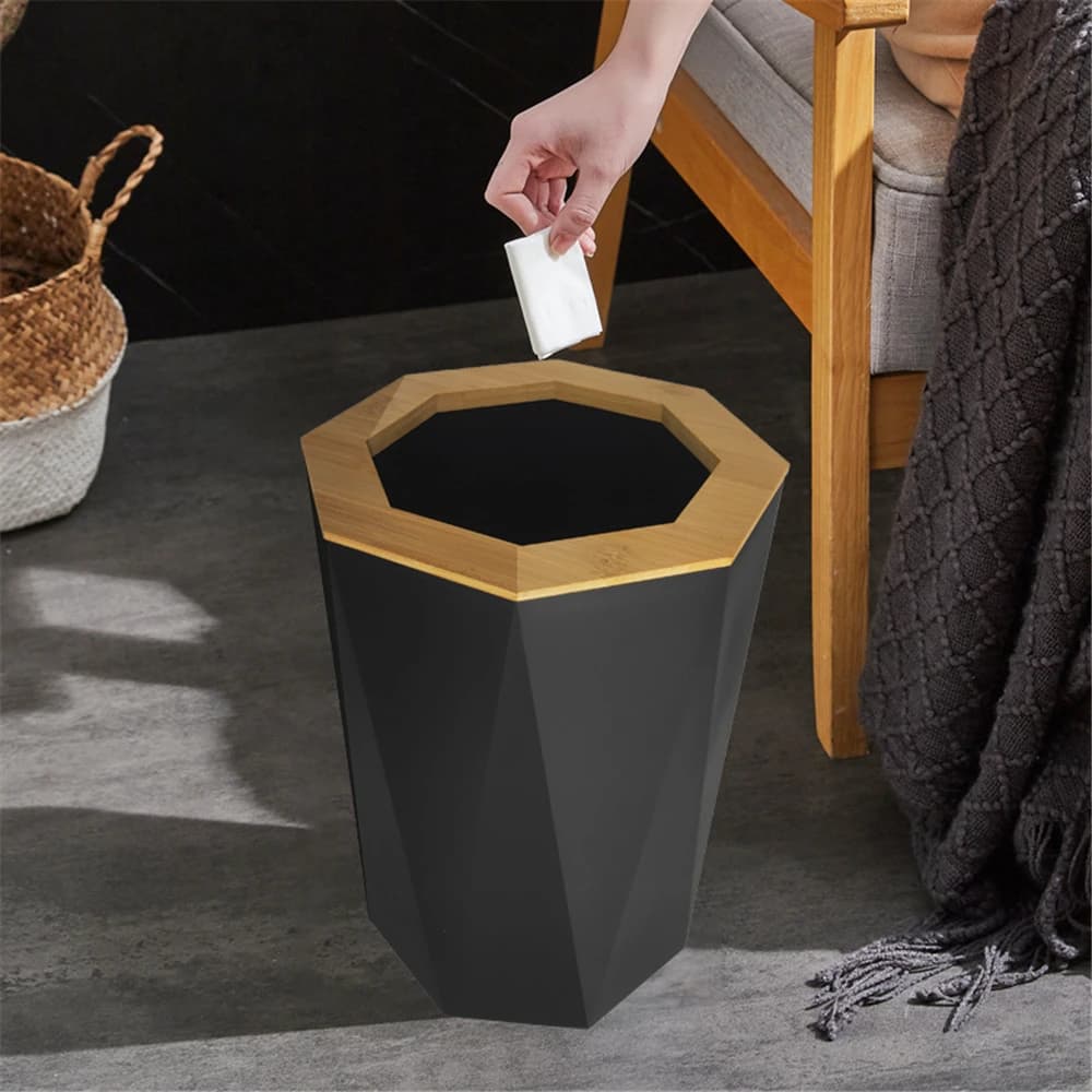 1 pezzo di pattumiera di lusso in plastica per stoccaggio dei rifiuti con coperchio, decorazione per il bagno, soggiorno, decorazione della casa, cestino per carta spazzatura dell'hotel