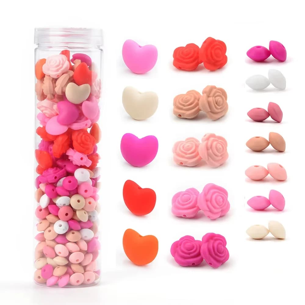 LOFCA Canned Silicone Bead Heart Shape 290 pcs Used for bead DIY Teether necklace pacifier making bpa-free accessories