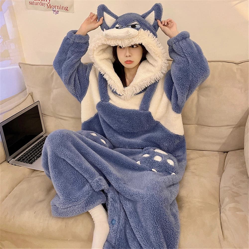 Anime Wolf Cosplay coral fleece Costume Kigurumi Adult Unisex Pajamas Jumpsuit Sleepwear Onesies Prop
