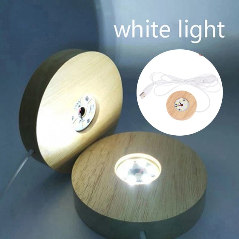 1PCS USB Wooden LED Light Dispaly Base Wooden Night Lamp Base Rotating Display Stand Holder Crystal Glass Resin Art Ornament