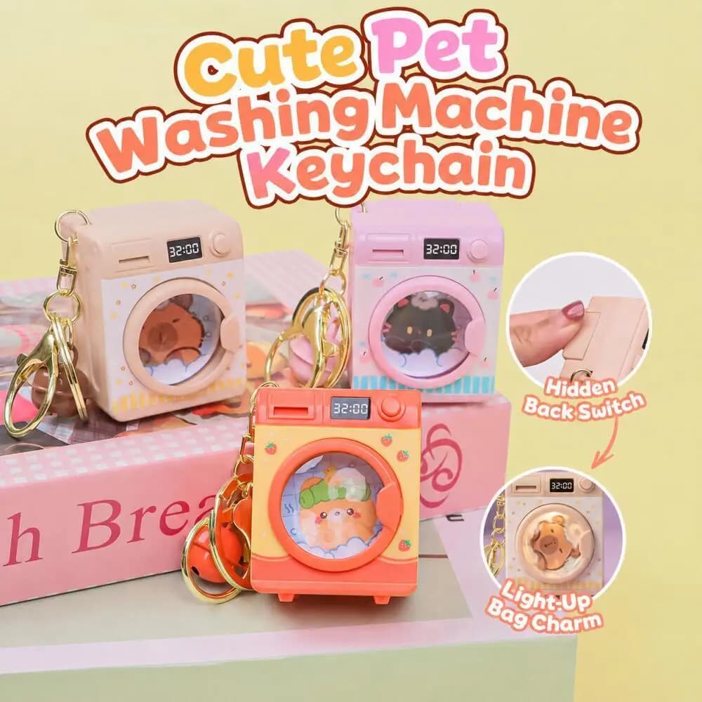 Mini Washing Machine Keychain With LED Light & Sound Cute Pet Light Up Bag Charm Fashion Daily Accessory Key Ring Pendant