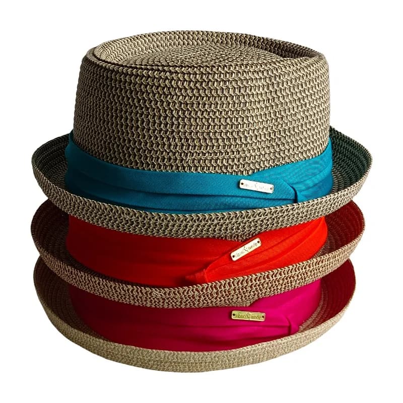 Men's Pork Pie Hat Tri-fold webbing Cap Vintage British Trilby straw hat Fedora Breathable Beach Sun Hat Handwoven Straw Panama