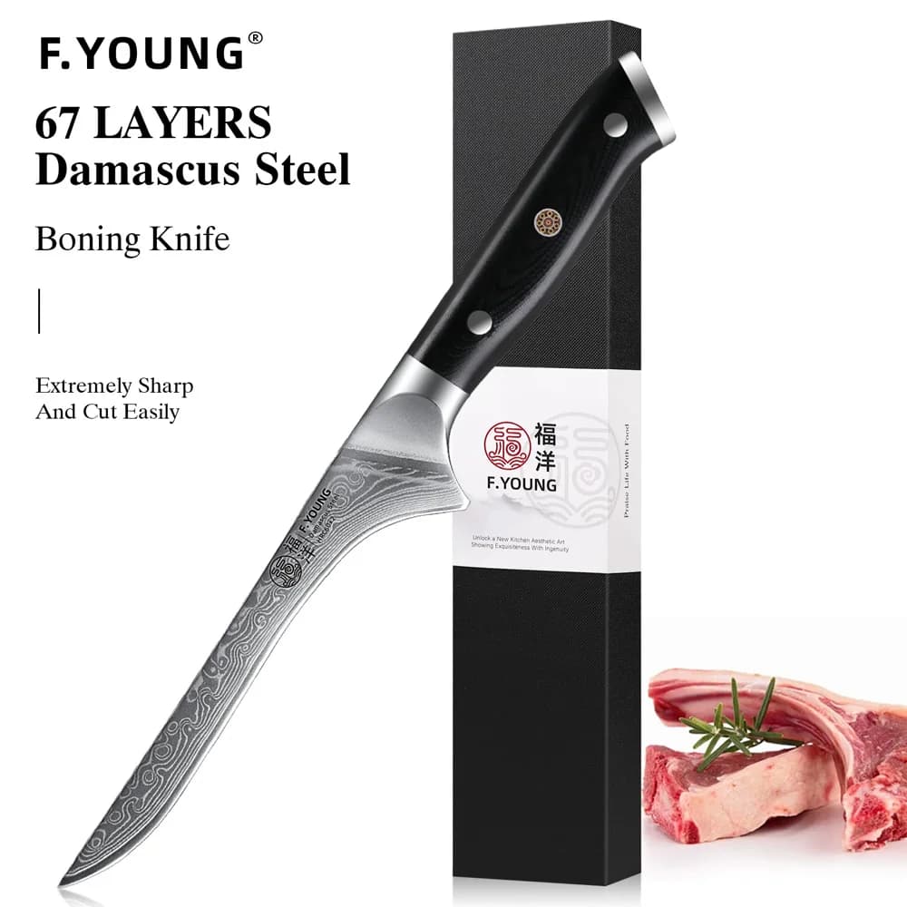 F.YOUNG coltello per disossare da 6.5 pollici 67 strati coltelli da cucina in acciaio di damasco mannaia Butcher Utility Fish Slicer Ham Chef utensili da cucina
