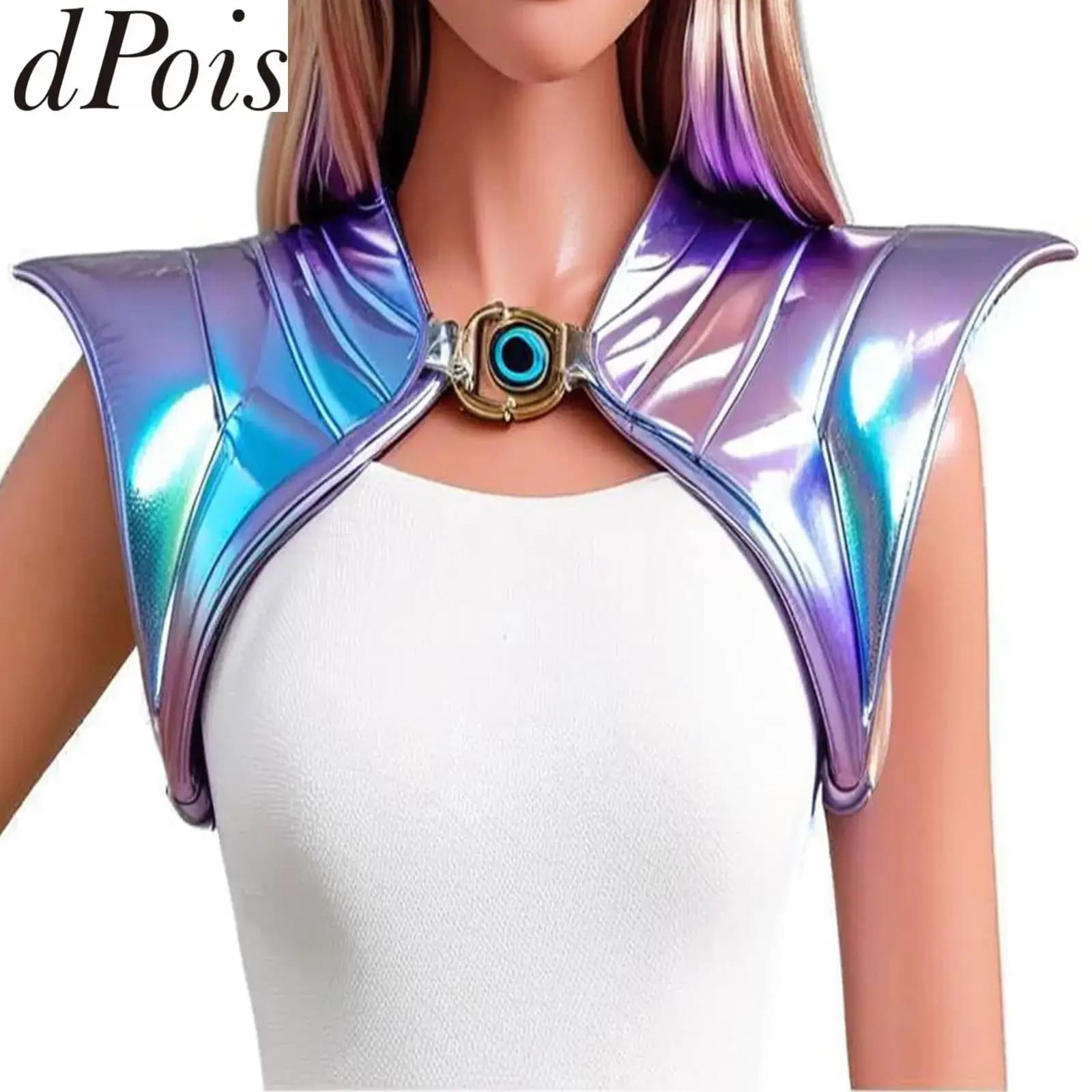 Halloween Cosplay Punk gotico Mantello Coprispalle Scialle Coprispalle metallizzato lucido Scialle Donna Spettacolo teatrale Costume Pauldron Armatura Cantante Bar