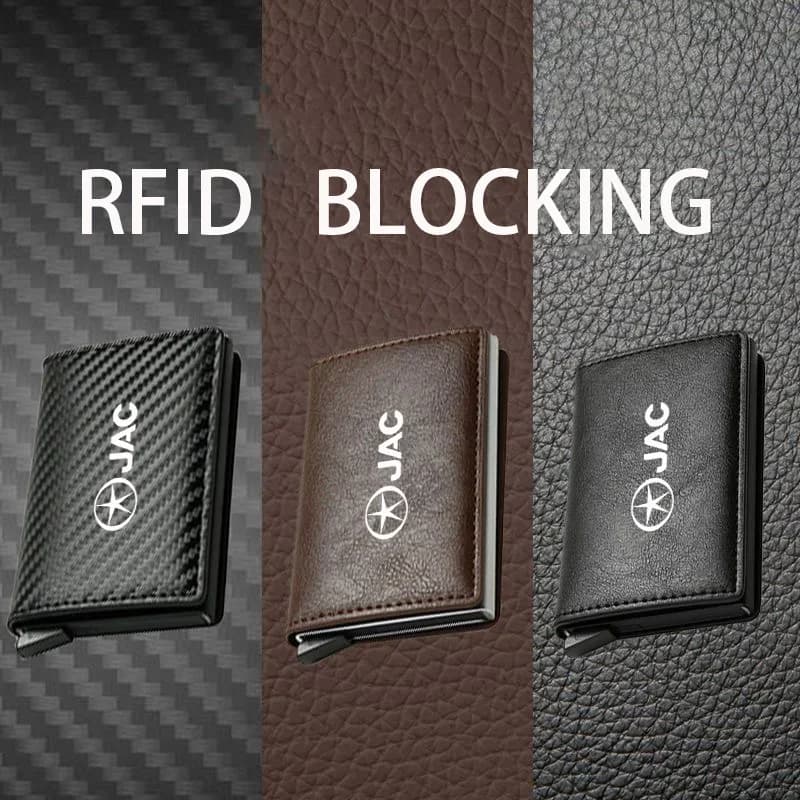 Portacarte di Credito RFID in Pelle e Fibra di Carbonio, Portafoglio Trifold Magico Nero da Uomo per Accessori Auto JAC Refine J3 J2 S5 A5 S2 T8