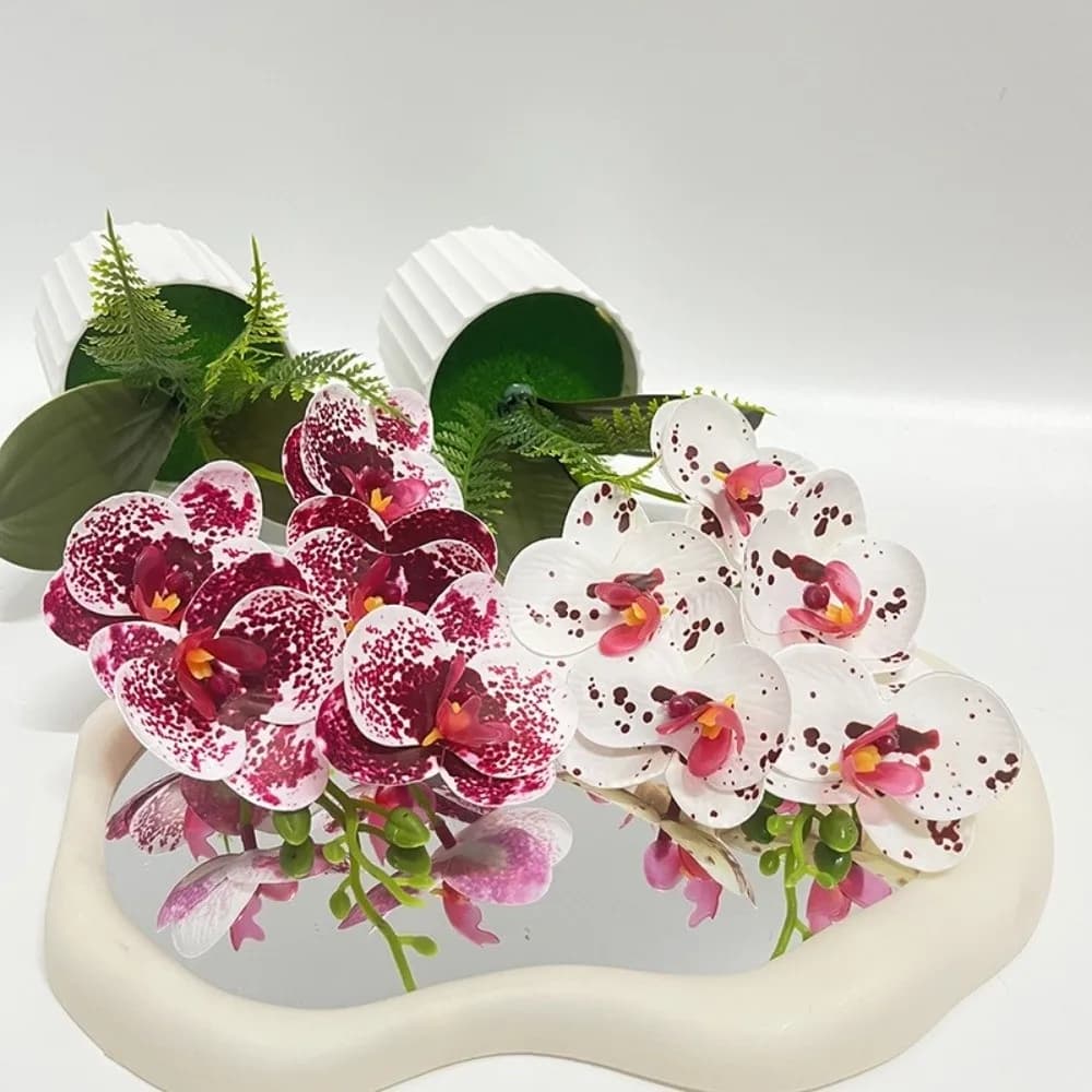 Multi-Bloom Simulated Butterfly Orchid DIY Faux Flowers Artificial Orchid Bonsai White Flower Pot Artificial Faux Plants