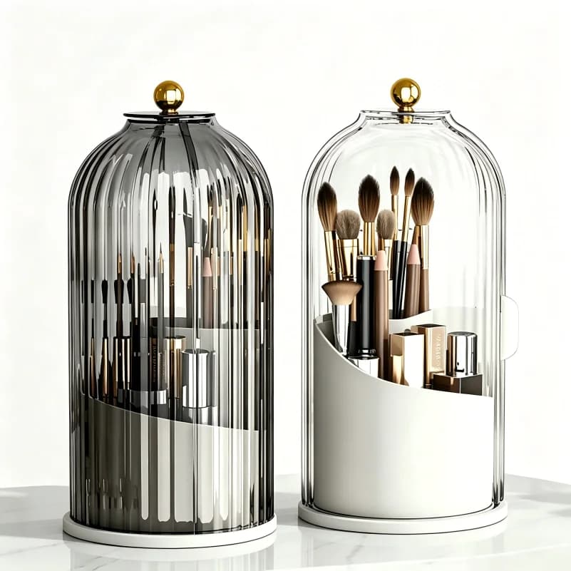 360° Rotating Makeup Brush Holder with Lid Cosmetic Organizer Lipstick Eyebrow Pencil Storage Box
