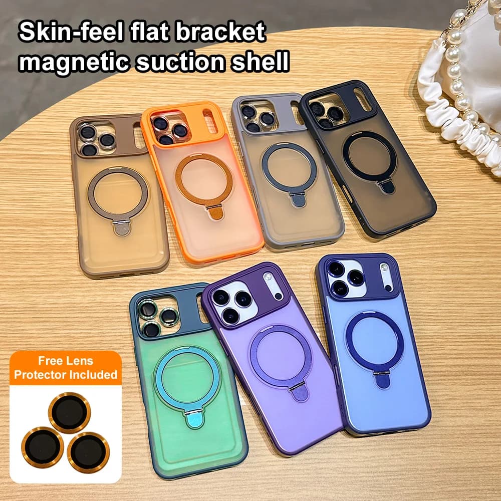 Luxury For Magsafe Magnetic Bracket Phone Case For iPhone 17 Pro Max 16 15 14 13 12 11 14 15 Plus Lens Film Protection Cover