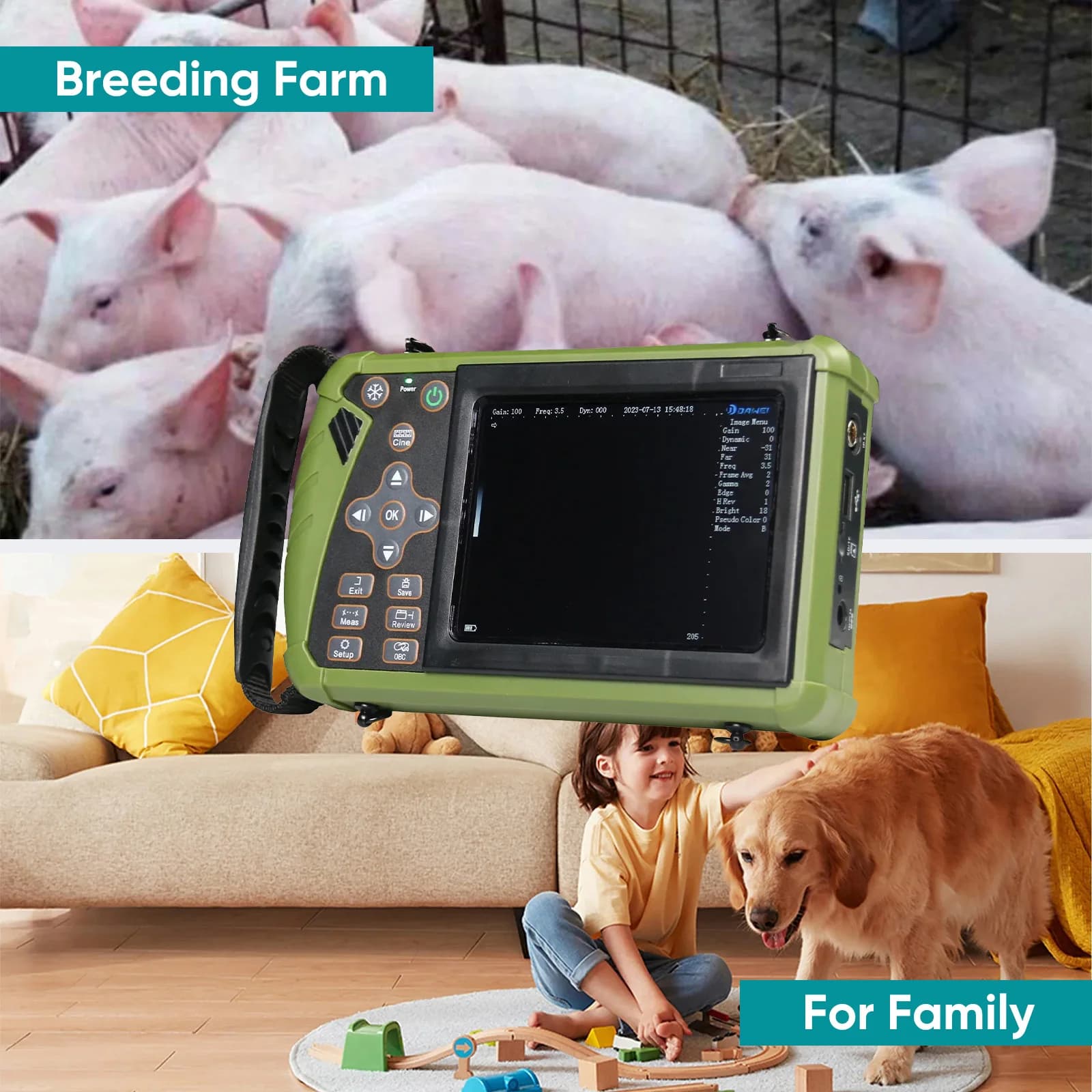 Scanner per gravidanza veterinario con sonda convessa per macchina ad ultrasuoni veterinaria da 3,5 MHz portatile per animali di maiale, pecore, cani