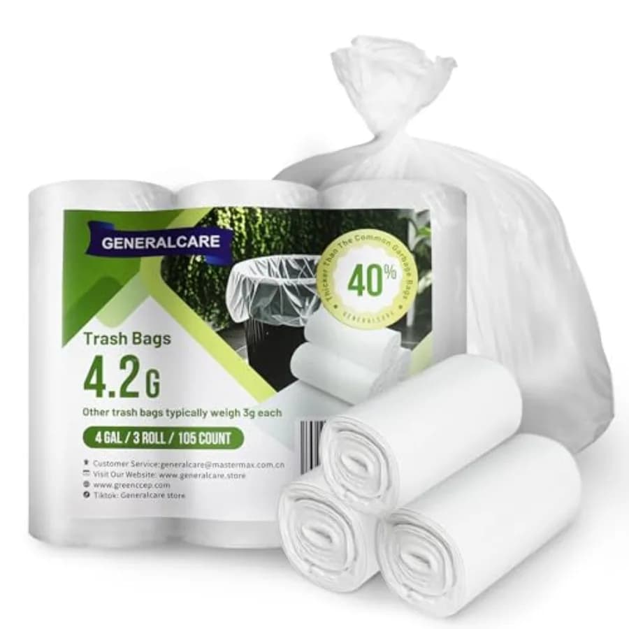 4 Gallon Small Trash Bags 105 Count Tear and Leak Resistant Small Garbage Bags For Bathroom White Trash Can Liners - 40% Thicke