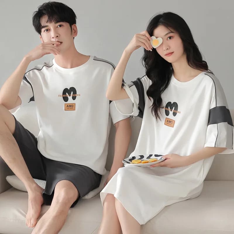 2025 Nuova Estate 100% Cotone Pigiama Per Le Coppie Manica Corta Vestiti A Casa Degli Uomini Donne Degli Indumenti Da Notte Degli Indumenti Da Letto pijamas para parejas