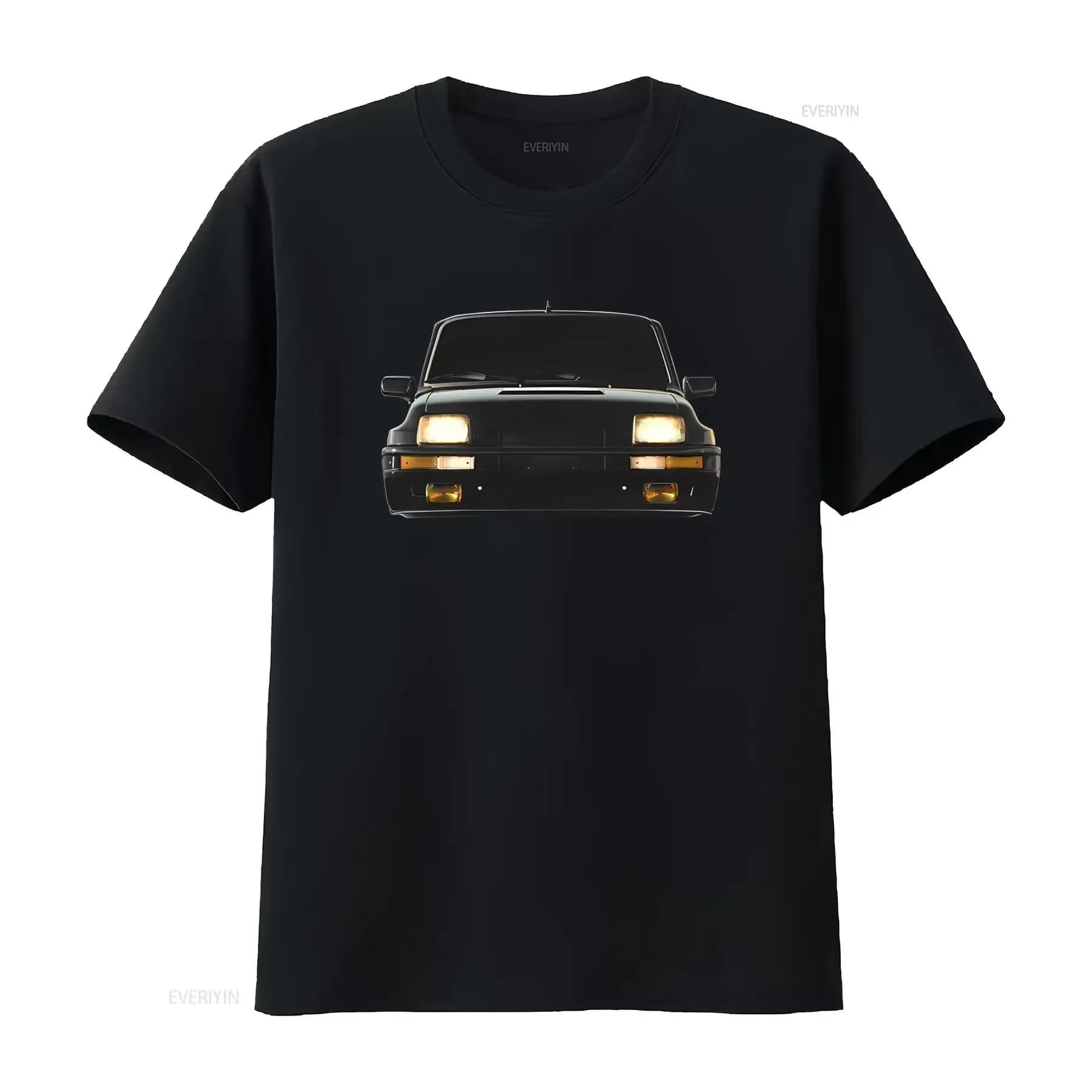 Men's T-shirt Retro R5 Turbo 80, vintage design with French sports rally car headlights, washed effect graphics, elegant and casual