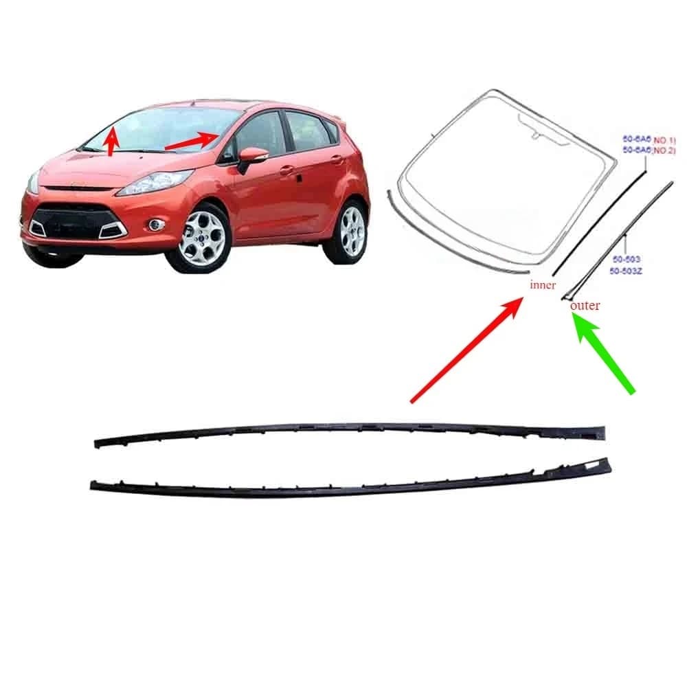 4 Pezzi Guarnizione in Gomma Interna ed Esterna per Parabrezza Anteriore Fiesta 2009-2014 5 Porte Be8Z5403136A, Supporto per Guarnizione Protettiva