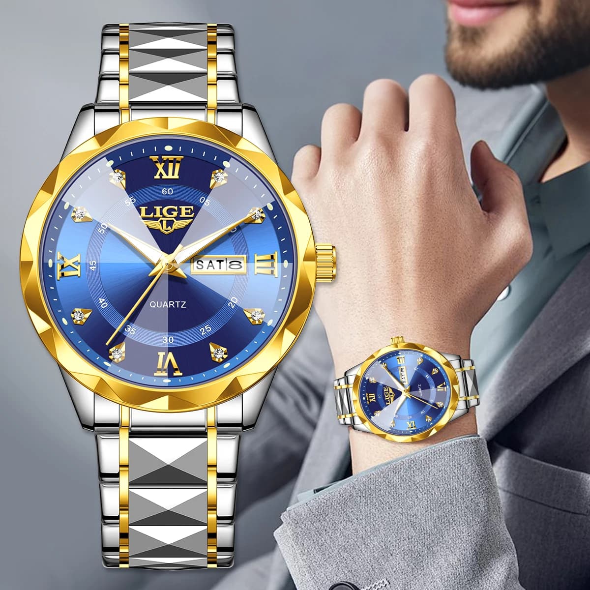 LIGE 2026 Mens Wristwatch Business Quartz Luminous Waterproof Men Sports Watches Week Calendar Watches For Men Reloj Hommes+BOX