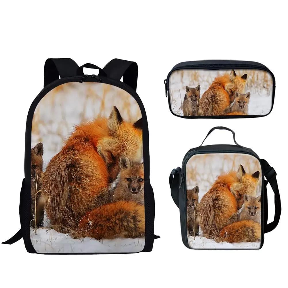 Cartoon popolare nuova volpe stampa 3D 3 pezzi / set borse da scuola per studenti zaino per laptop zaino borsa da pranzo astuccio