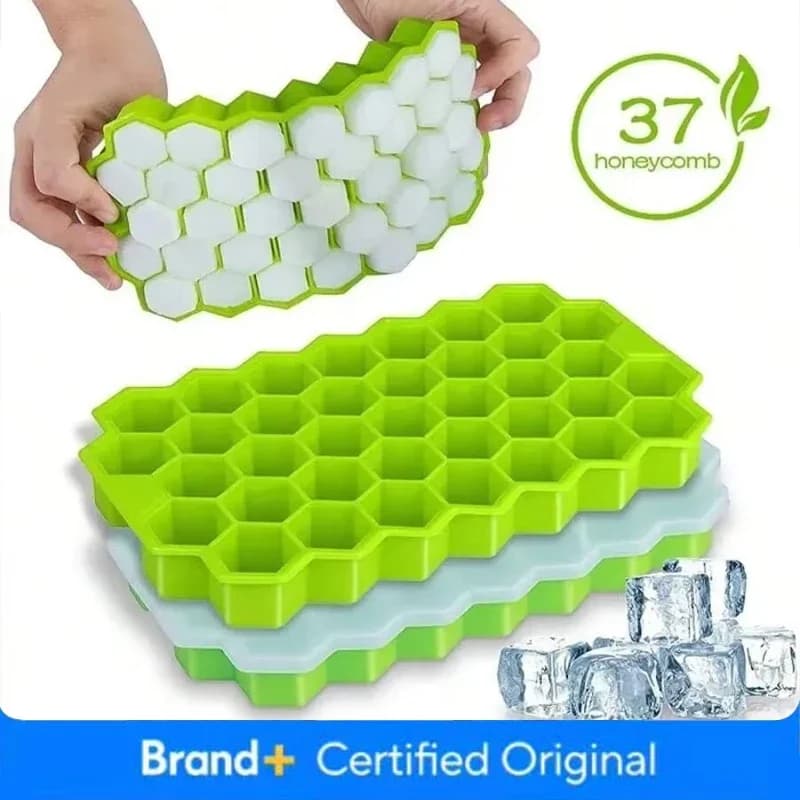 Stampo per cubetti di ghiaccio in silicone a 37 griglie con coperchio Maglia cellulare impilabile Stampo per ghiaccio fai-da-te Utensili da cucina riutilizzabili per uso alimentare
