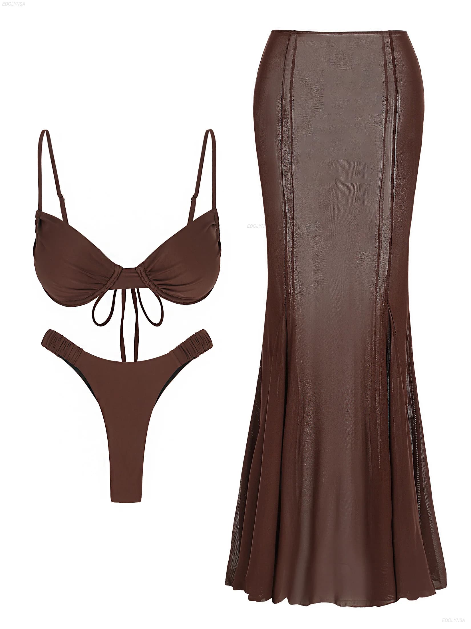 Costume da bagno increspato con gonna copricostume Chic bikini a 3 pezzi 2025 Nuovo costume da bagno push up da spiaggia Abito da festa in discoteca K268