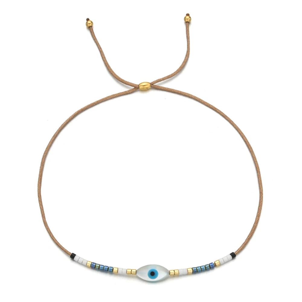 ZMZY Boho Style Thin Seed Bead Shell Evil Eye Bracelet for Women Dainty Minimalist Fashion Jewelry for Girls