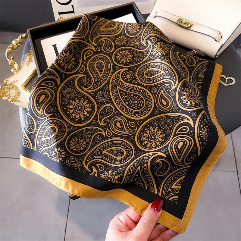 Sciarpe di Seta da Donna 70*70cm, Foulard di Lusso con Stampa Paisley, Bandana, Hijab, Sciarpa, Foulard per Capelli