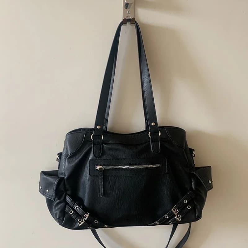 Women's Vintage PU Leather Tote Bag, Y2K Style Shoulder Handbag with Multi-pockets, Large Capacity Casual Commuter Bag for Daily