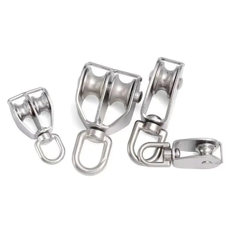 1Pcs 304 Stainless Pulley M15 M20 M25 M32 M50 M75 M100 Single/Double Wheel Rotary Lifting Rope Block Tool Marine Hauling Pulley