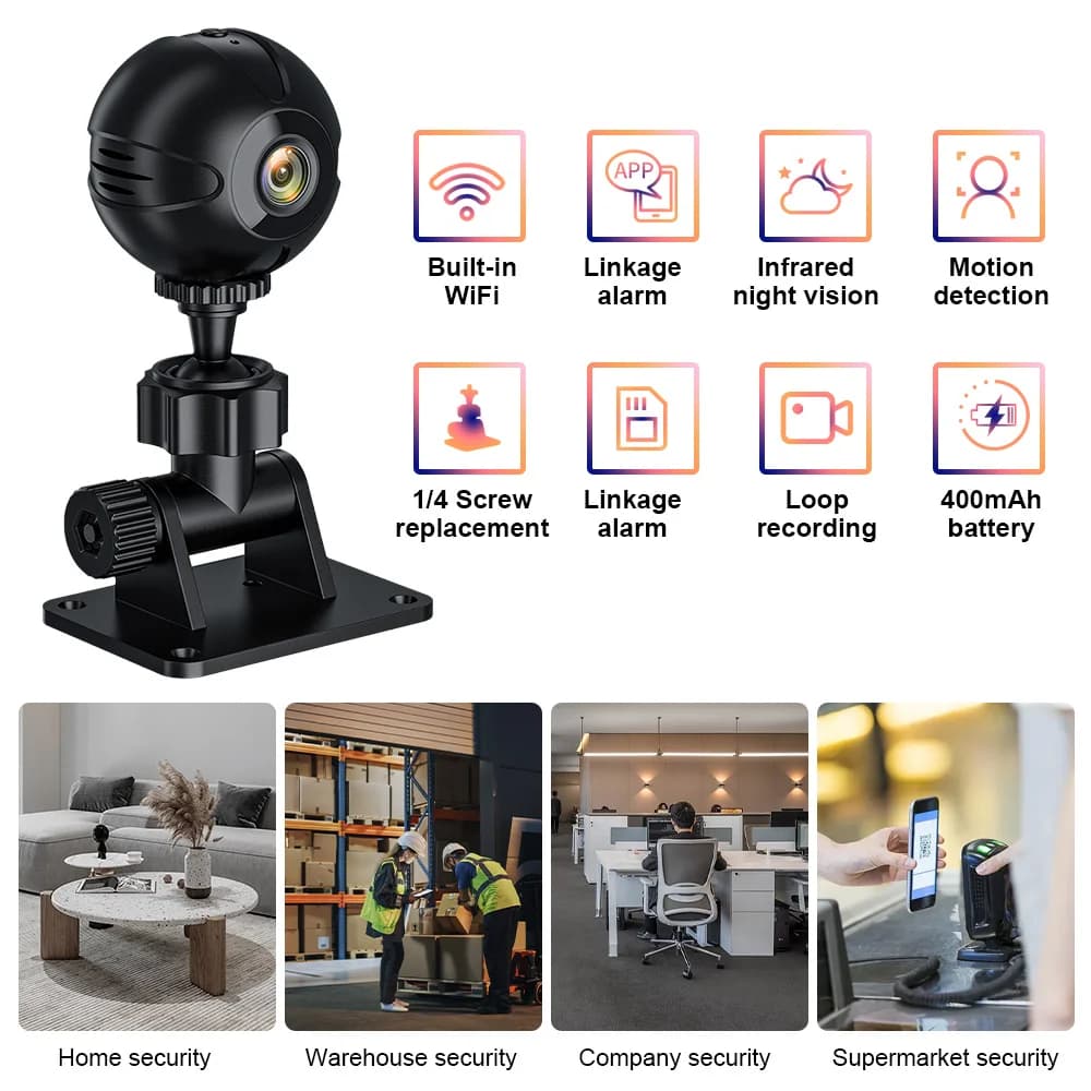 2025 Nuova Mini Telecamera IP Wifi Visione notturna HD Telecamera wireless WiFi Telecamera di sicurezza Videocamera a infrarossi ad alta definizione Registrazione vocale remota