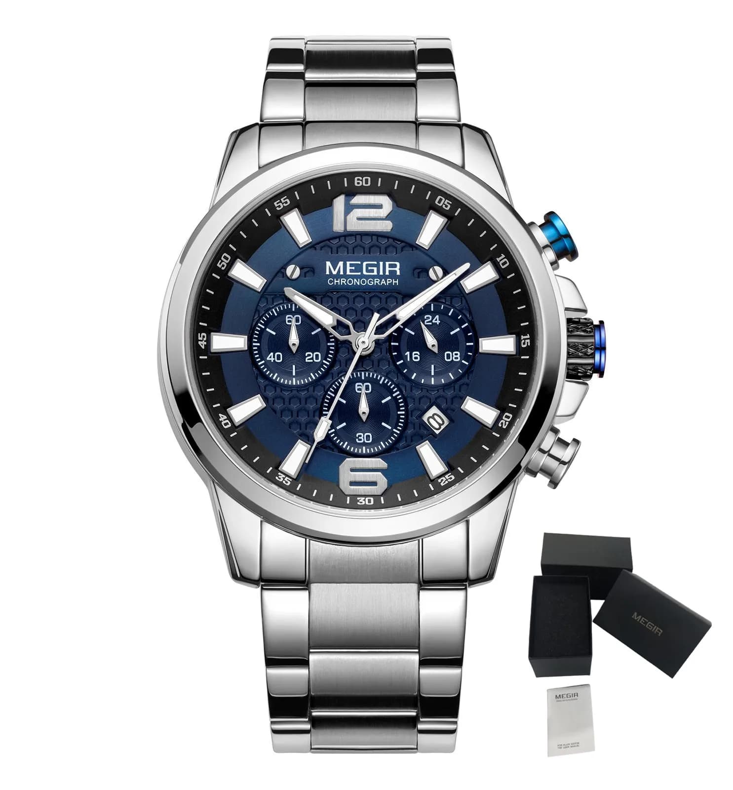 Orologio di Lusso da Uomo con Calendario, Luminoso, Impermeabile, Cronografo in Acciaio Inossidabile, Orologio al Quarzo da Uomo