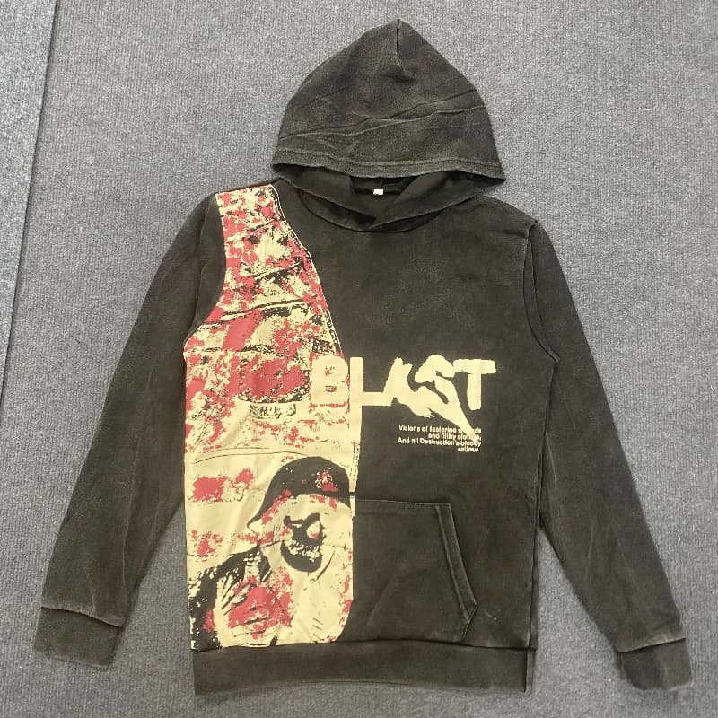 Spring and Autumn style black washed hooded sweatshirt for men and women, vintage style, loose fit, slimming sweatshirt, casual