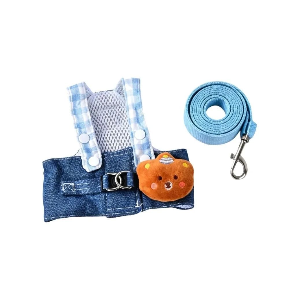 Pet Supplies Breathable Pet Harness Leash Set with Hat Adjustable Dog Walking Vest Durable Cute Cartoon Pet Set Training
